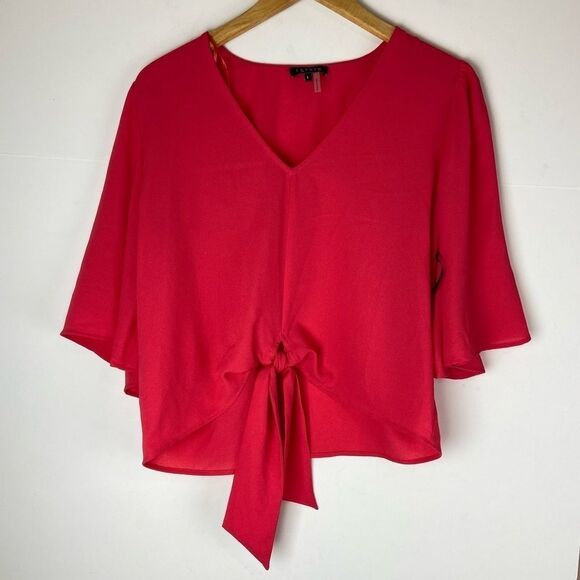 1.STATE Flounce Sleeve Tie Front V-Neck Blouse - Picture 3 of 9